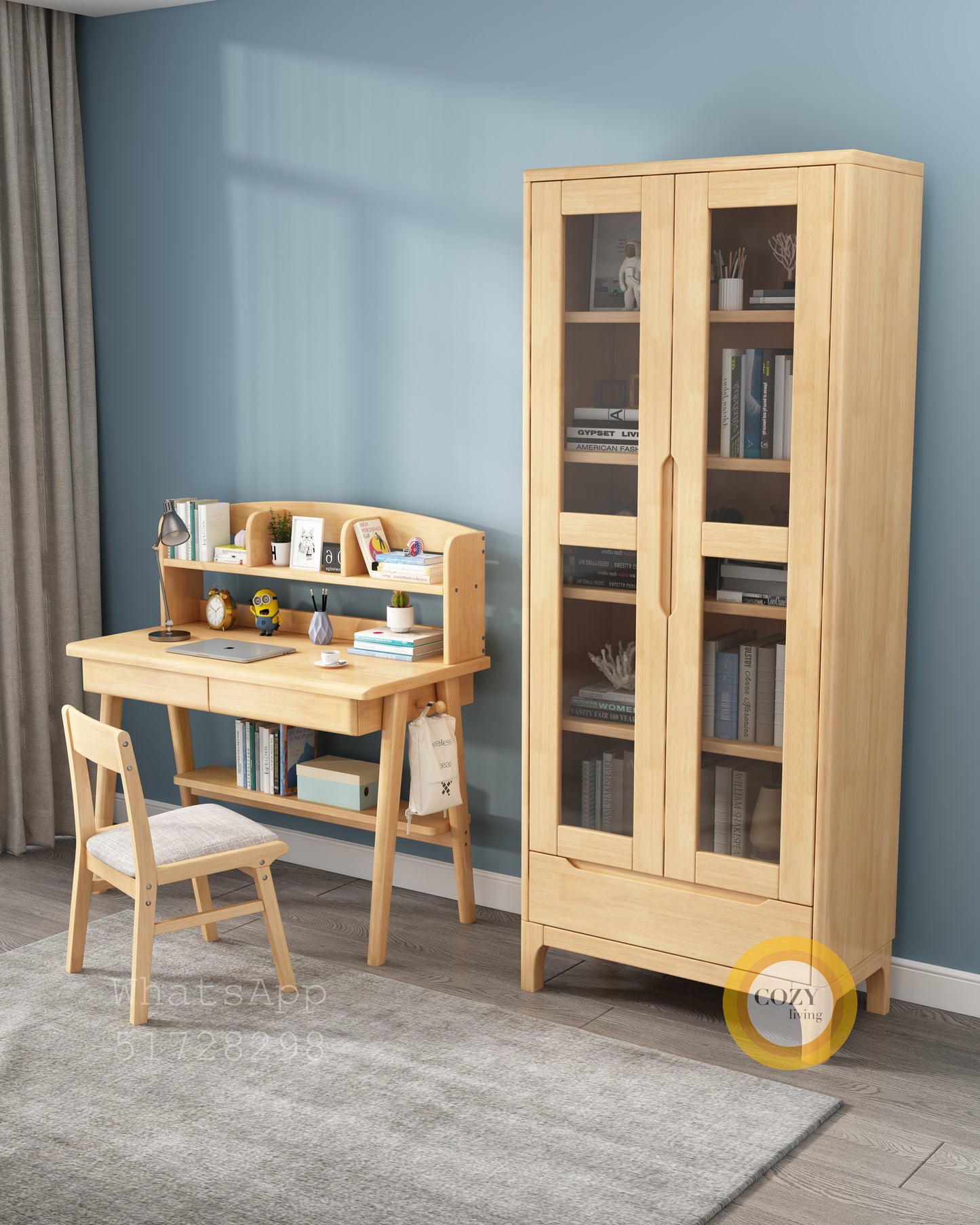 Glass solid wood bookcase