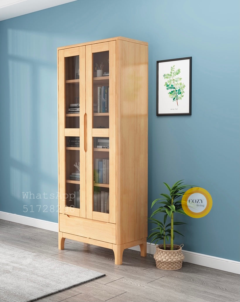 Glass solid wood bookcase