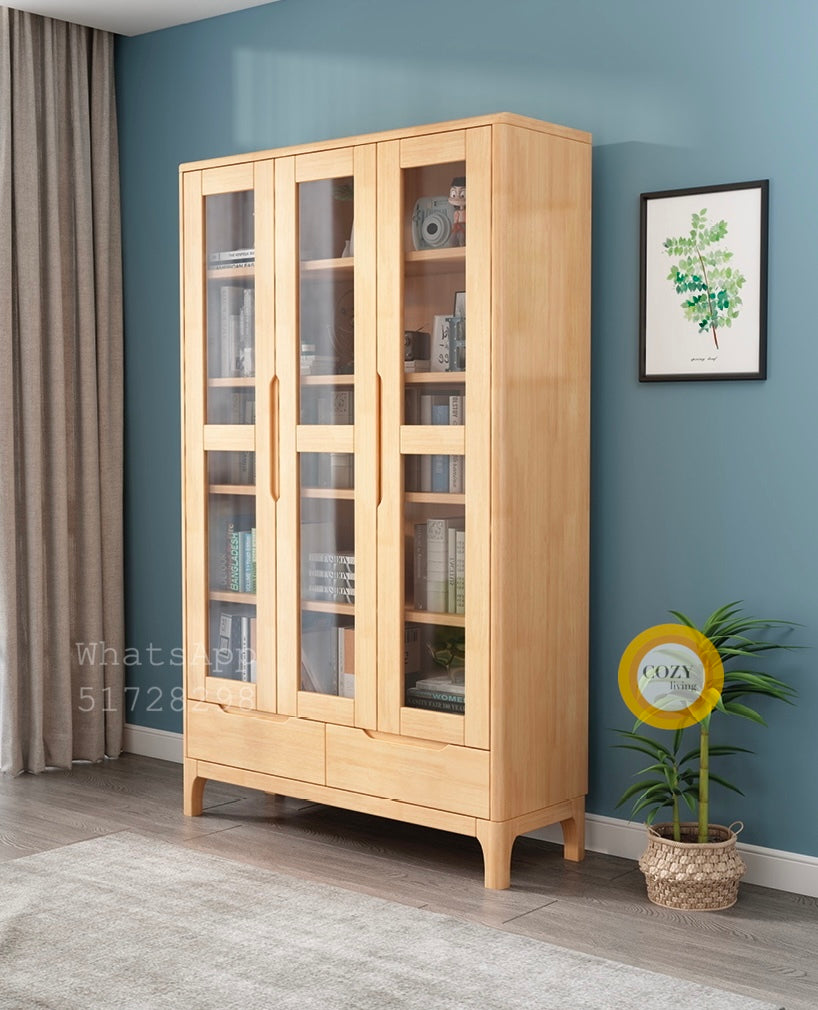 Glass solid wood bookcase