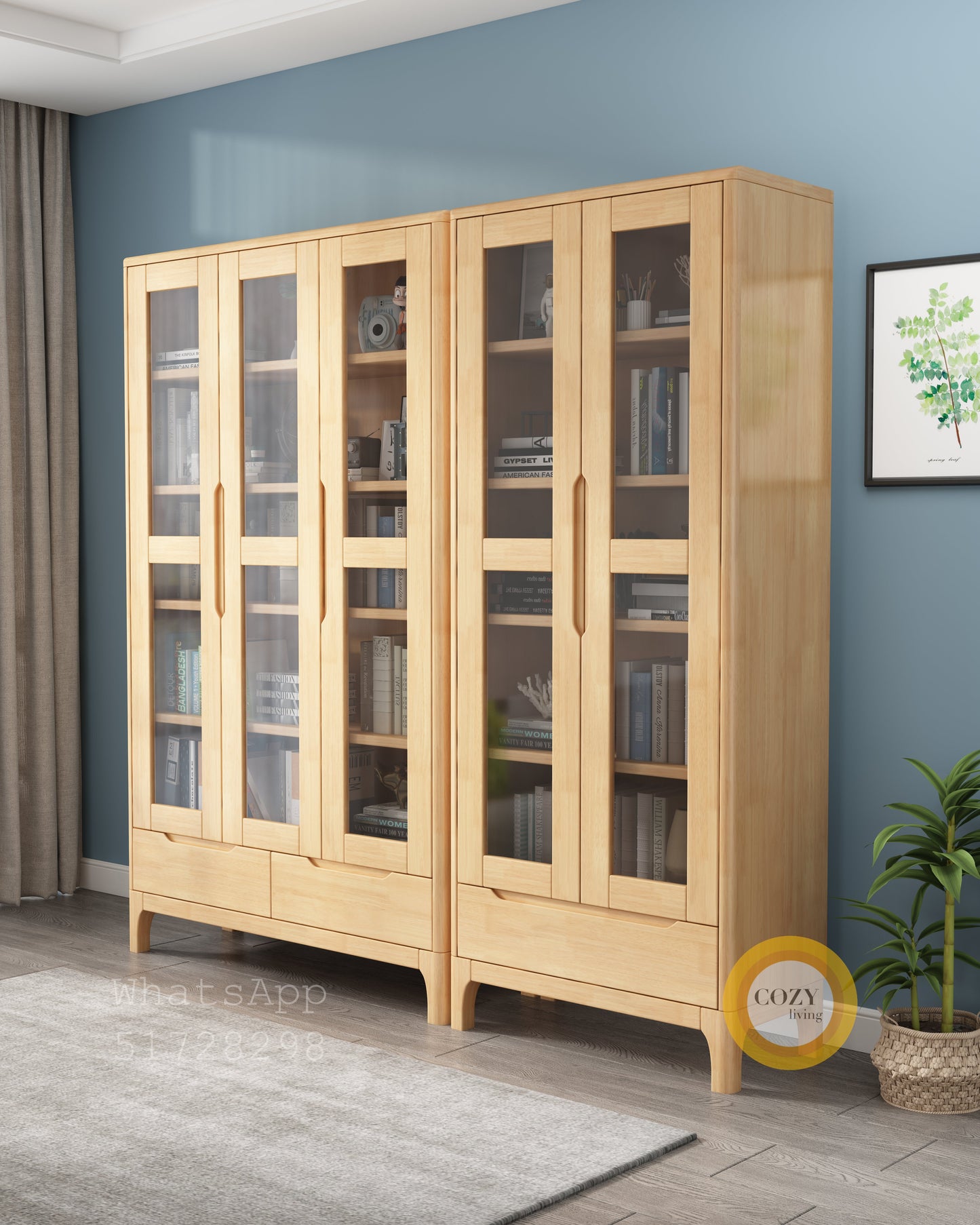 Glass solid wood bookcase