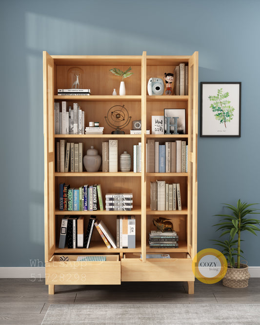 Glass solid wood bookcase
