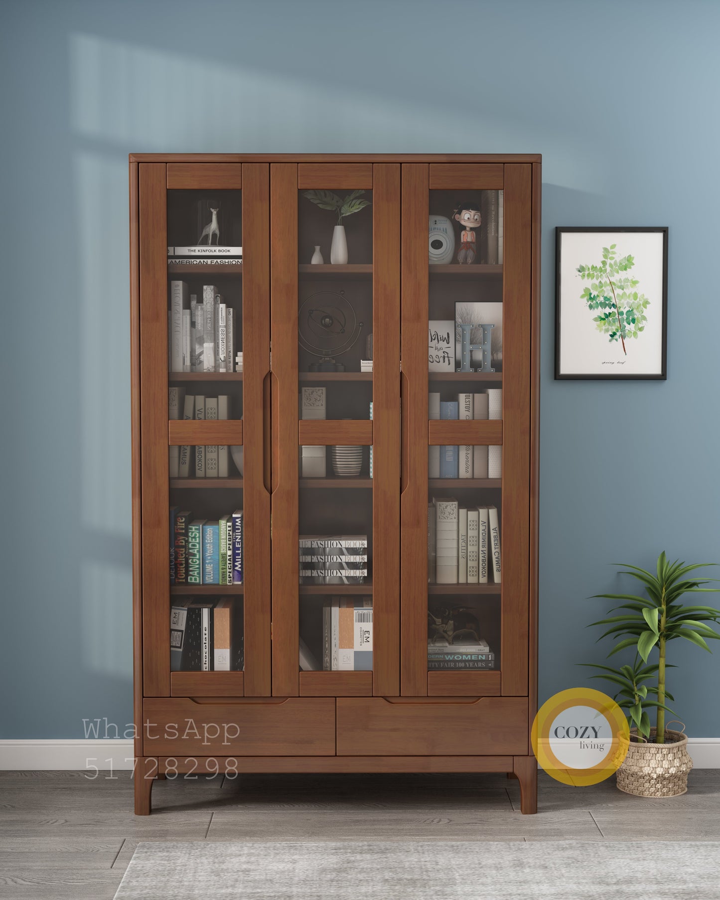 Glass solid wood bookcase