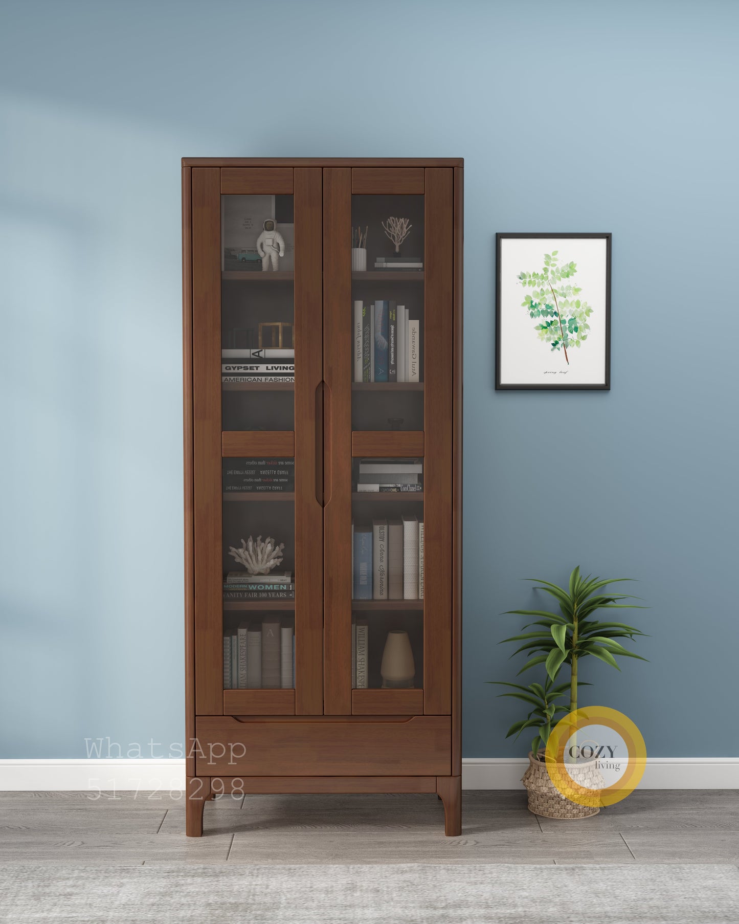 Glass solid wood bookcase