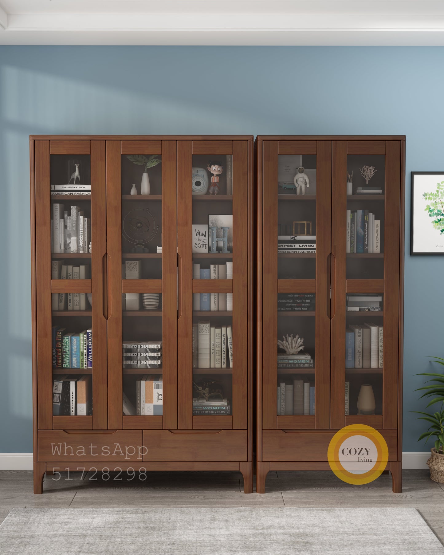 Glass solid wood bookcase