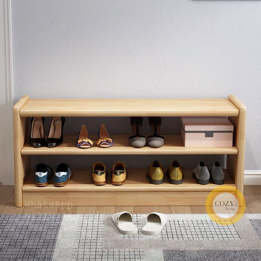 Solid wood shoe changing stool