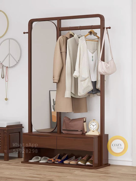 YF-9009 mirror solid wood coat rack