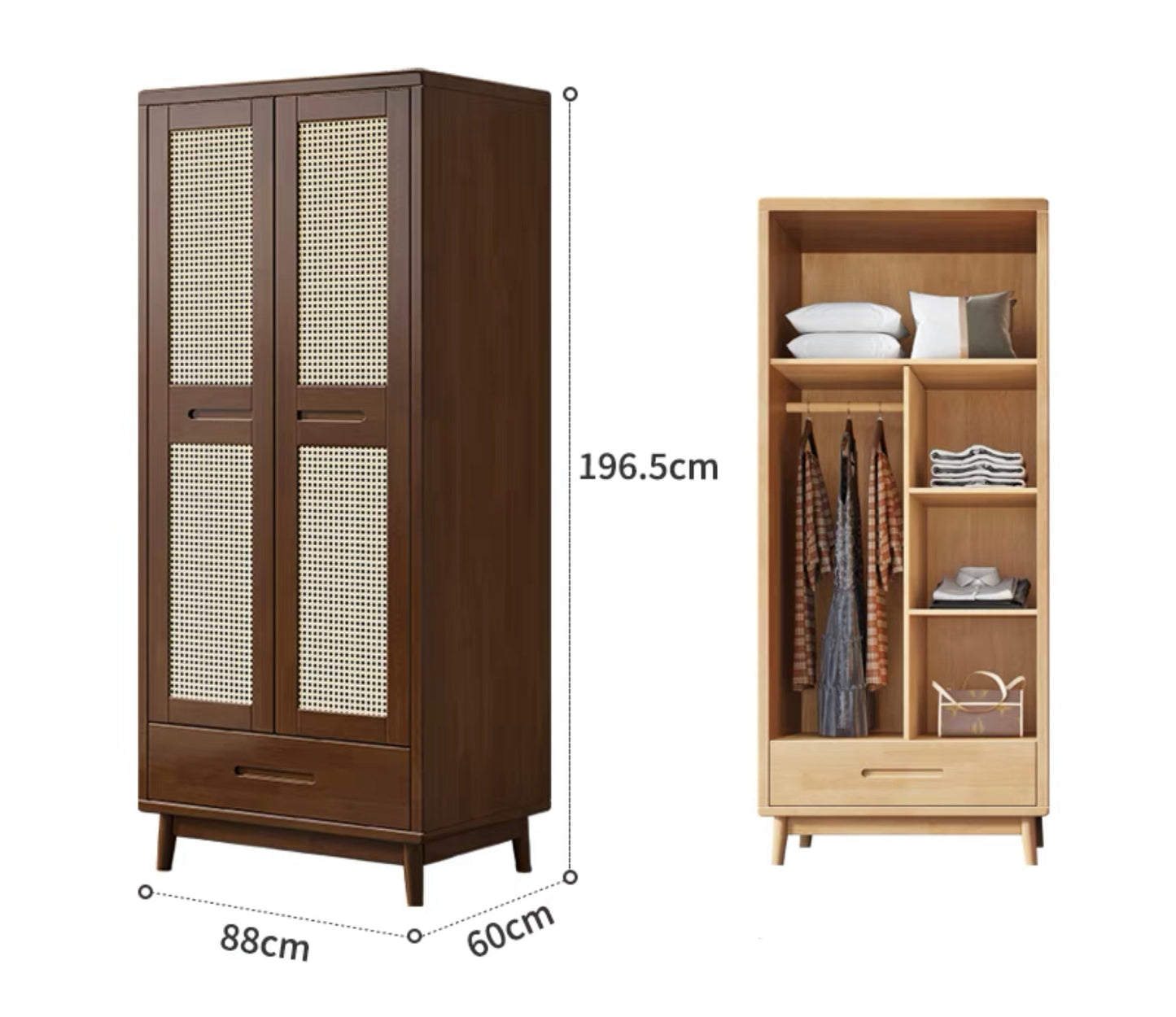 QS-11 rattan wardrobe with drawers
