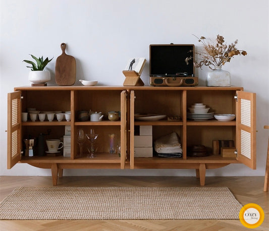 静かな角-藤編實木矮身櫃