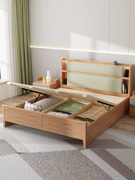 YF-1104 solid wood bed with USB socket