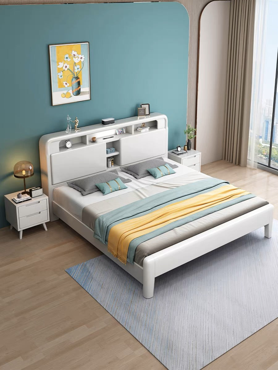 YF-A001 solid wood bed with USB socket/bedside lamp