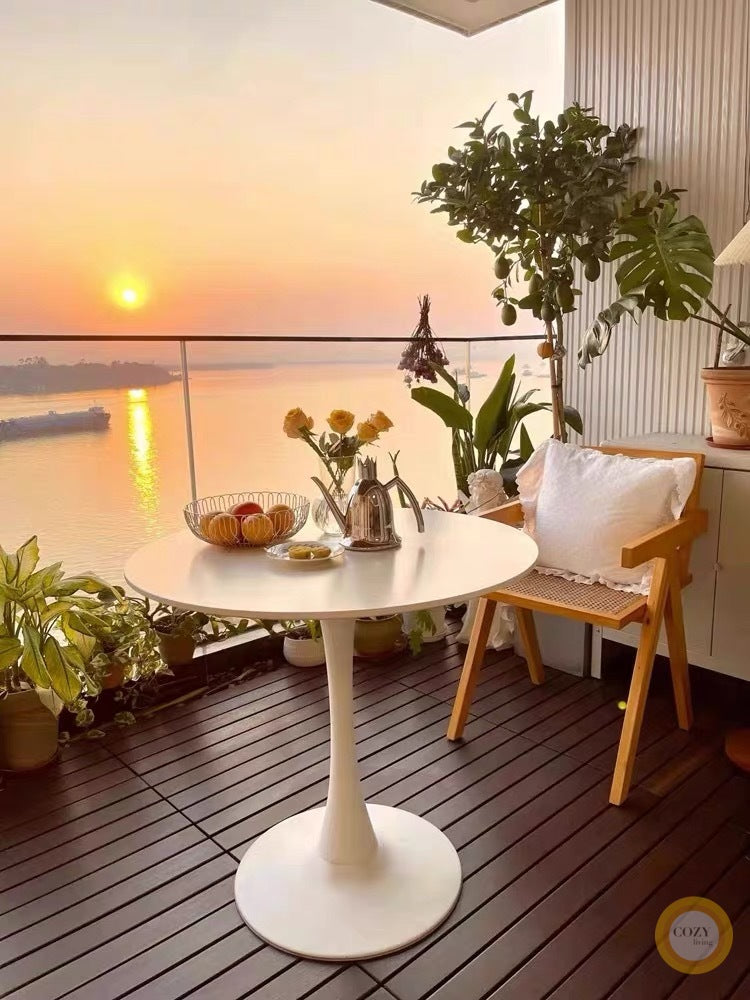 Pure white retro round table