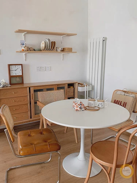 Pure white retro round table