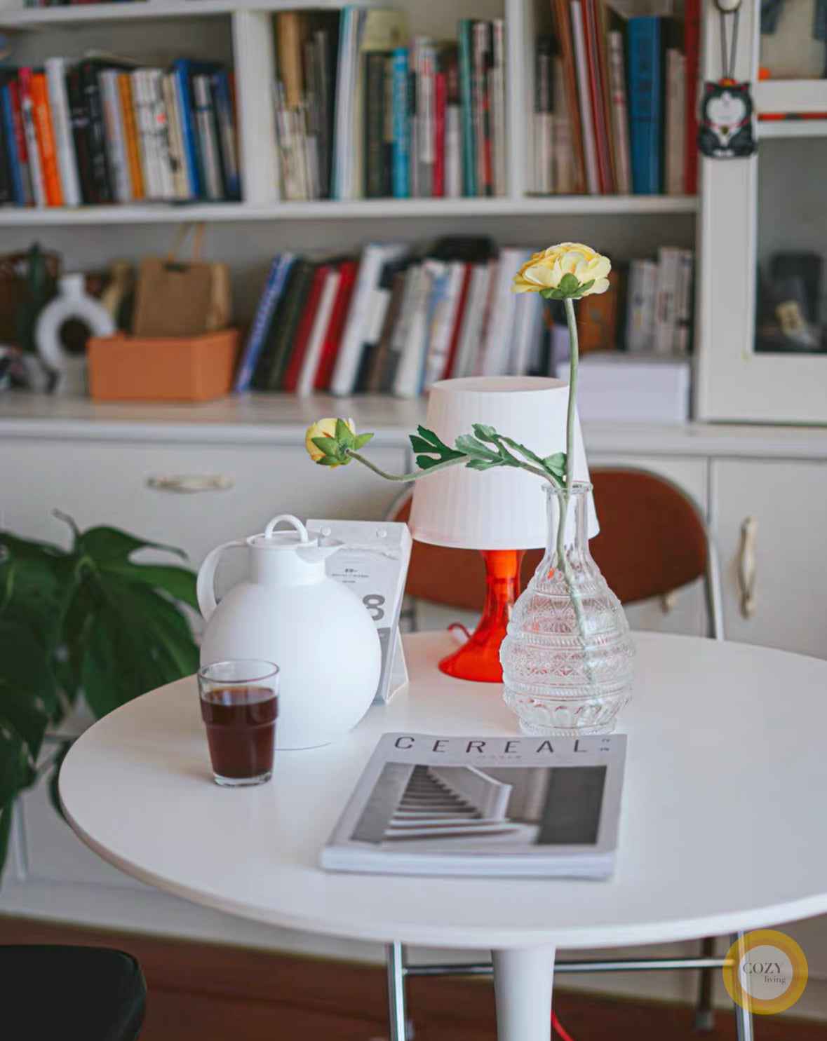 Pure white retro round table