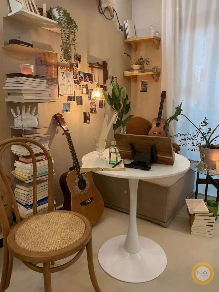 Pure white retro round table