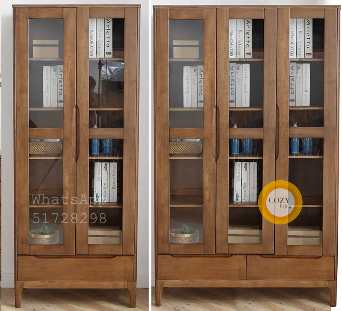 Glass solid wood bookcase