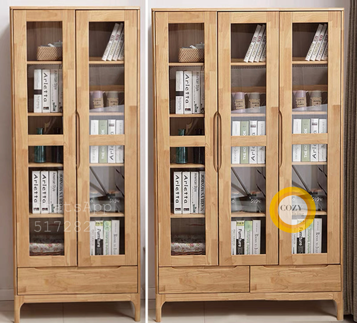 Glass solid wood bookcase