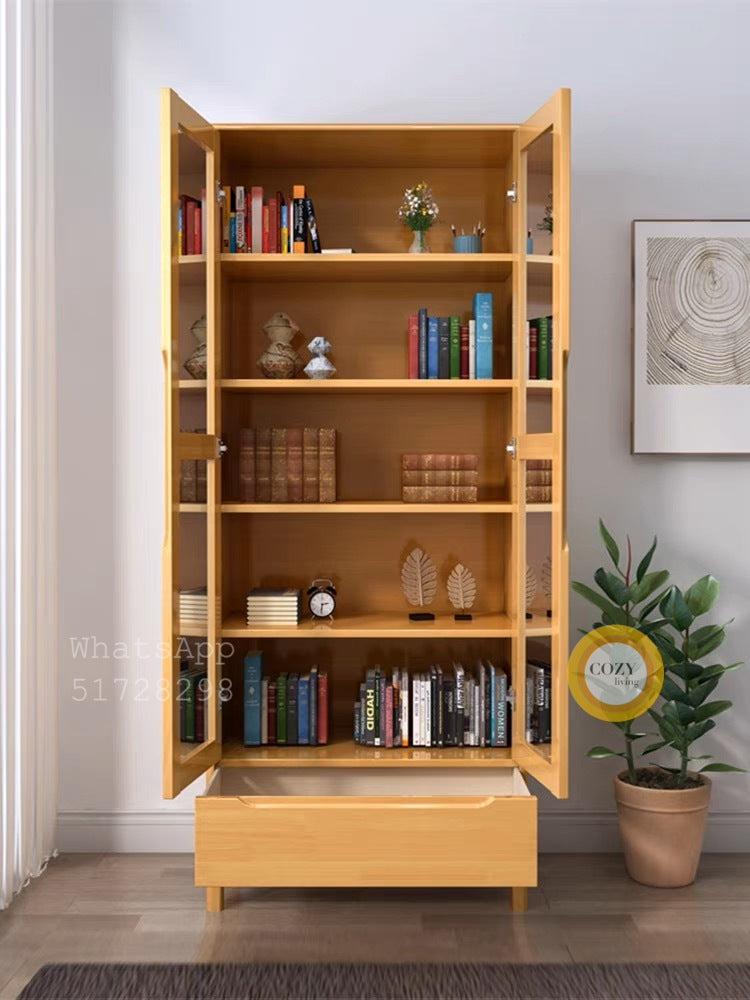 Glass solid wood bookcase