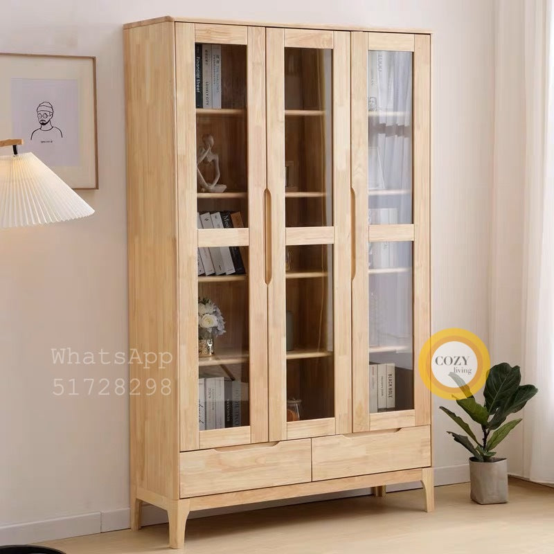 Glass solid wood bookcase