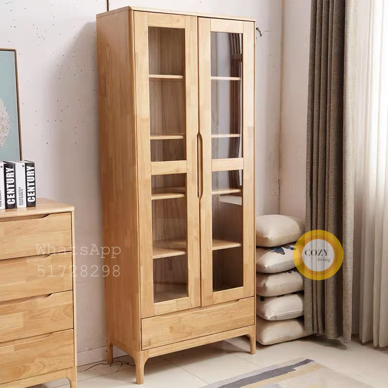 Glass solid wood bookcase
