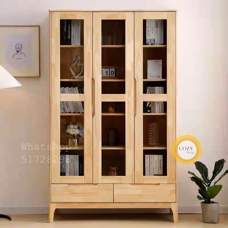 Glass solid wood bookcase