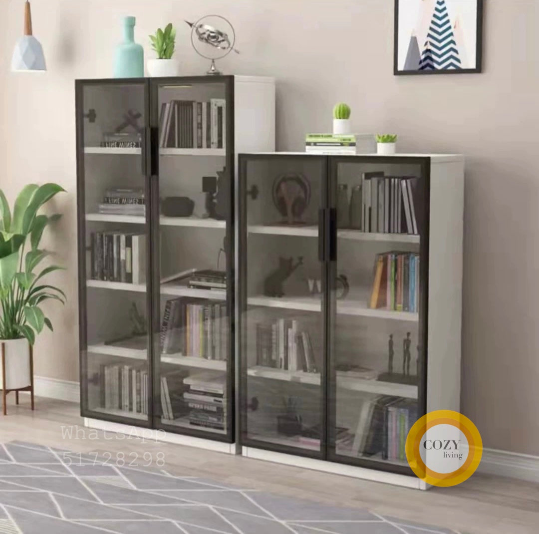 Double door glass solid wood bookcase