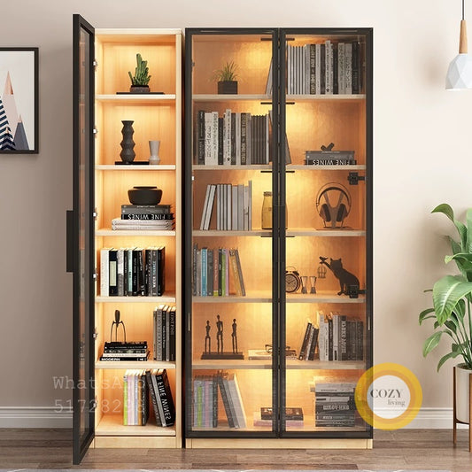 Double door glass solid wood bookcase