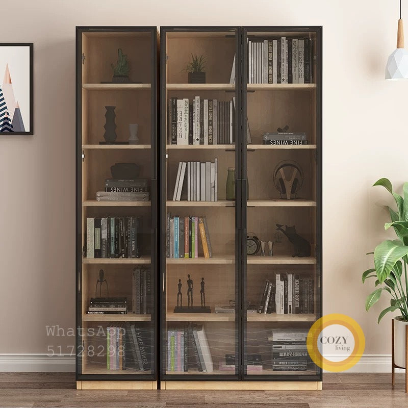 Double door glass solid wood bookcase