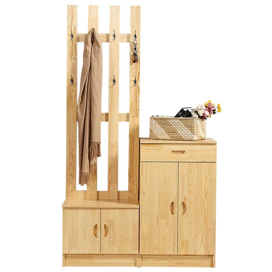 Pine wood shoe cabinet with shoe bench