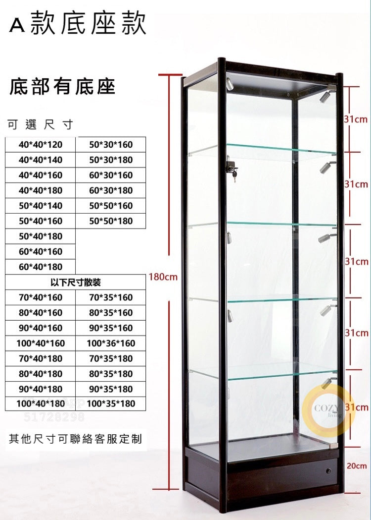 Transparent glass display cabinet