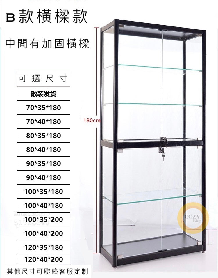 Transparent glass display cabinet