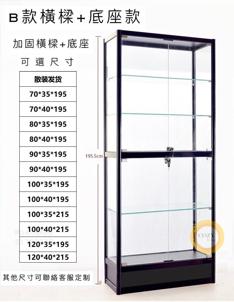 Transparent glass display cabinet