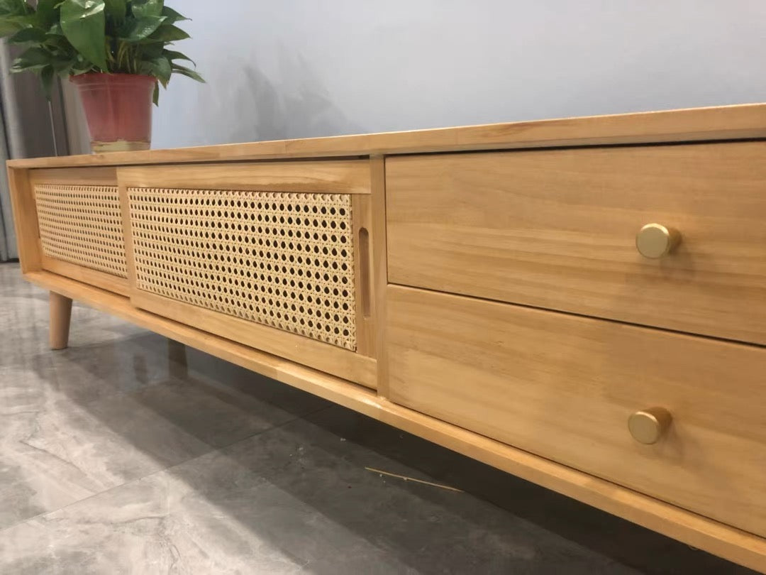 ๐๐๐๐ Japanese rattan/Changhong glass TV cabinet solid wood๐ญ๐ฏ ๐๐๐๐ข๐ง๐๐ญ