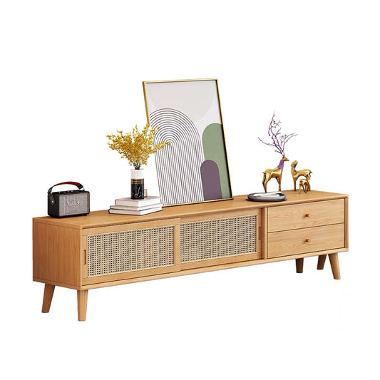 静かな角-日式藤編/長虹玻璃電視櫃【實木】