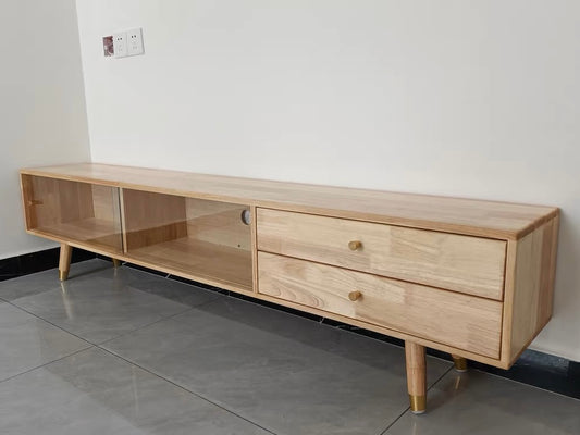 静かな角-日式玻璃門電視櫃【實木】