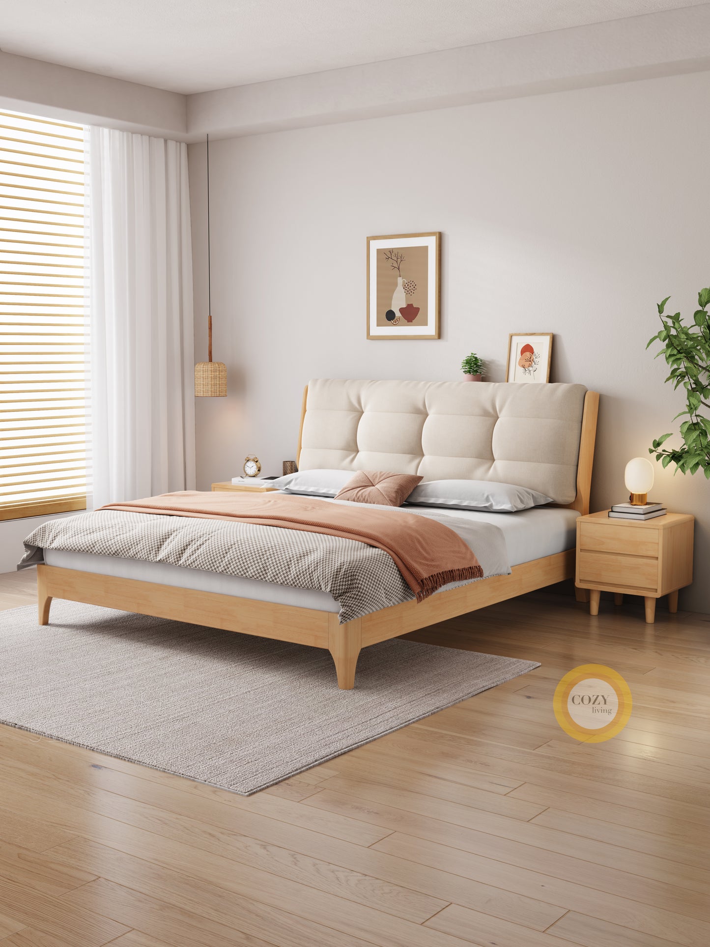 YF-106 Cloud cream style solid wood bed 