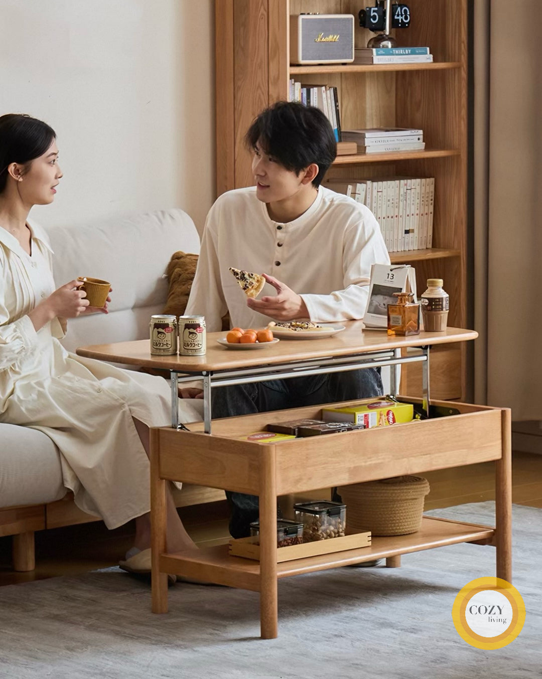 静かな角－日式實木升降茶几