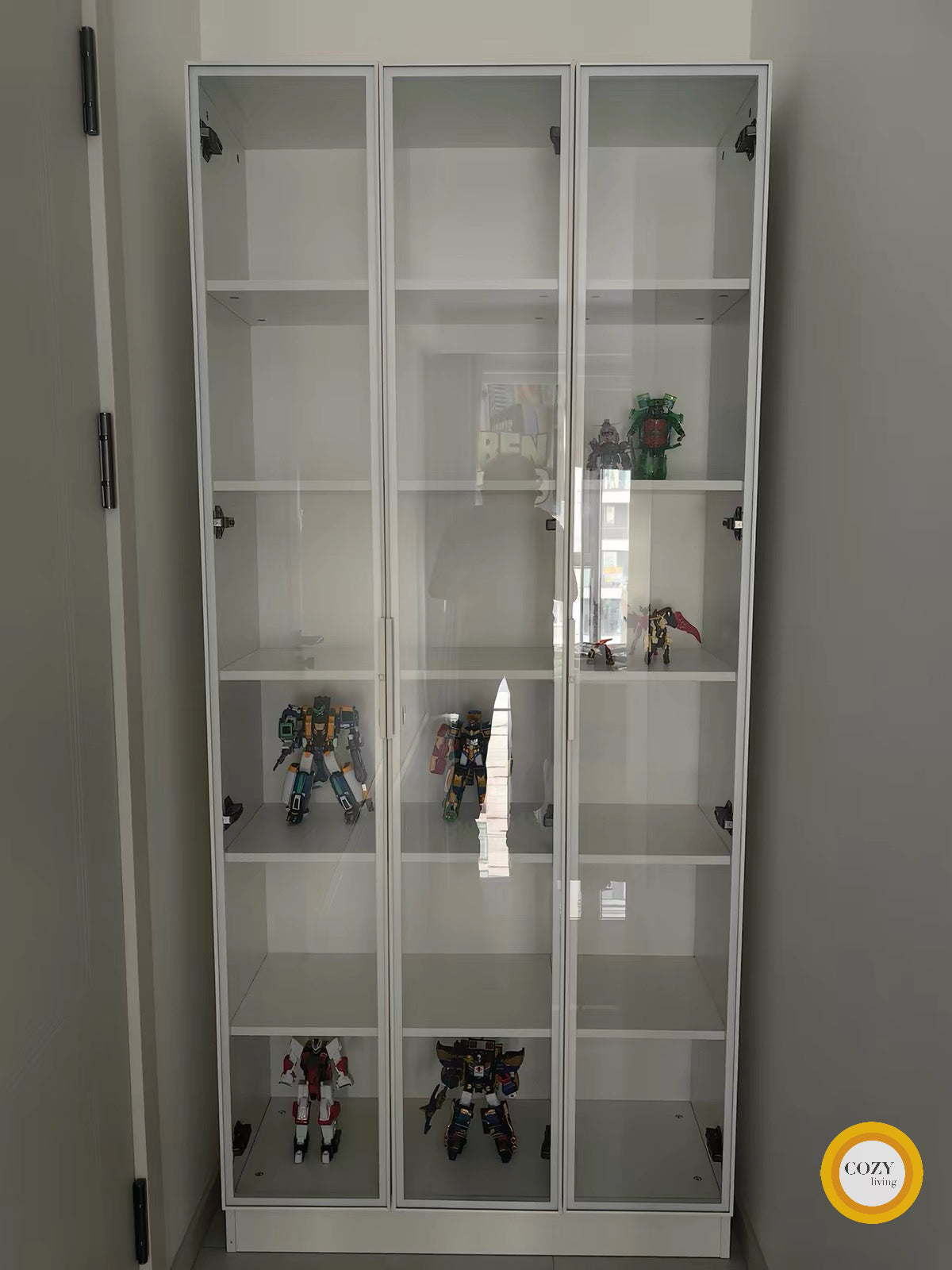 奶油風實木玻璃展示櫃