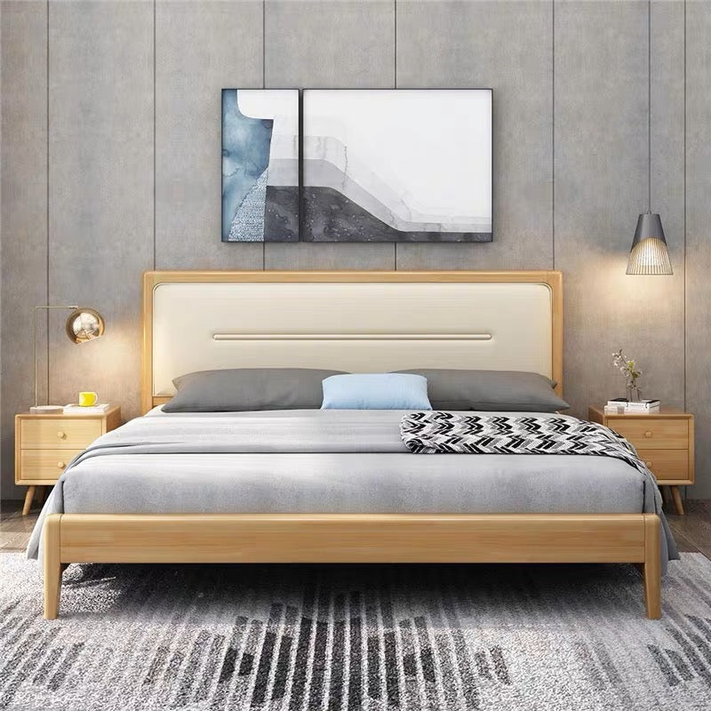 YF-901 Rounded Corner Soft Back Solid Wood Bed 