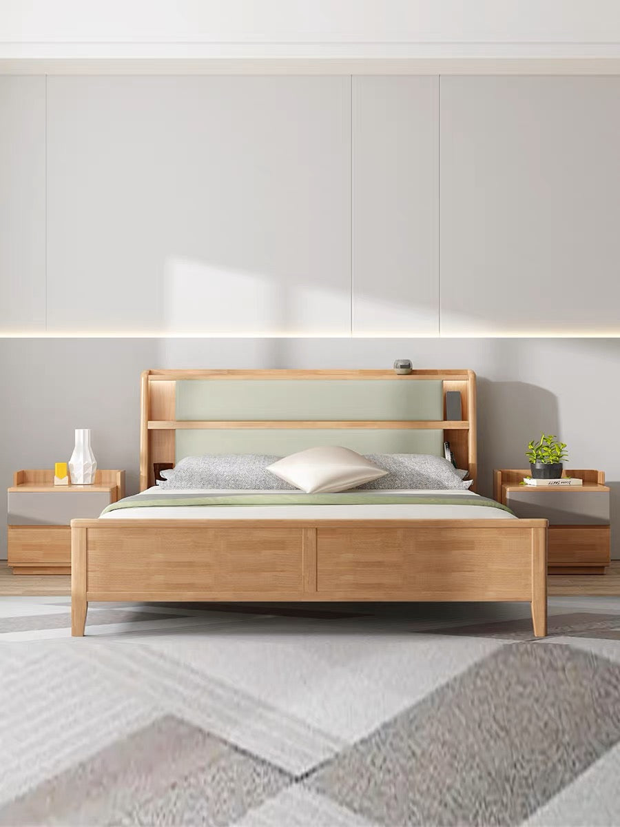 YF-1104 solid wood bed with USB socket 