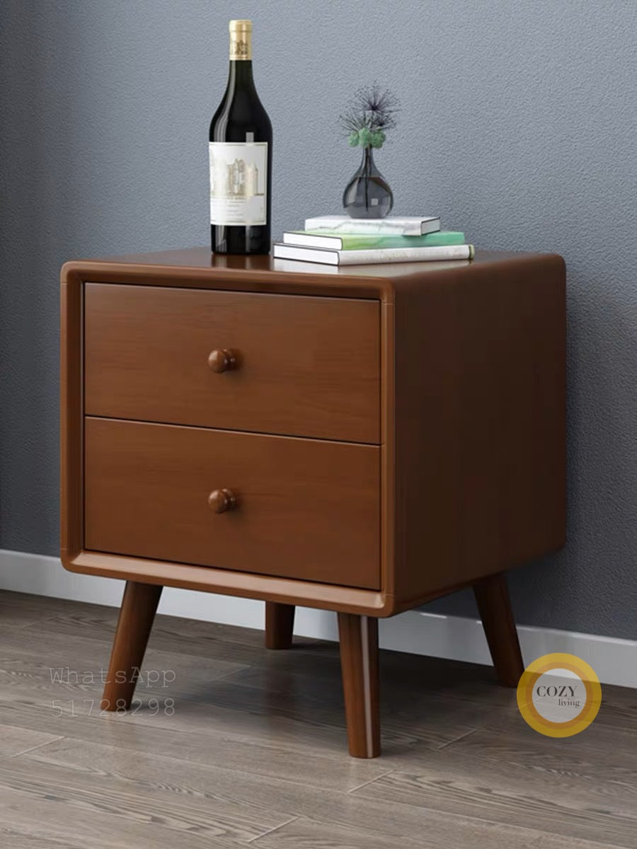 Button solid wood bedside table 