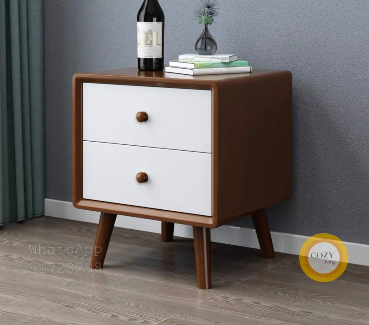 Button solid wood bedside table 