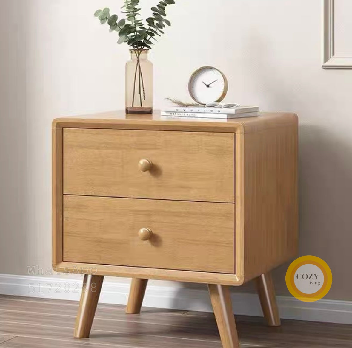 Button solid wood bedside table 