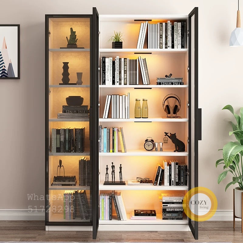 Double door glass solid wood bookcase 