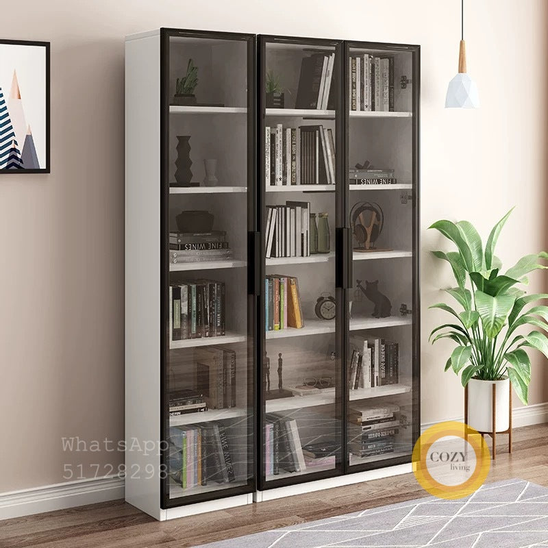Double door glass solid wood bookcase 