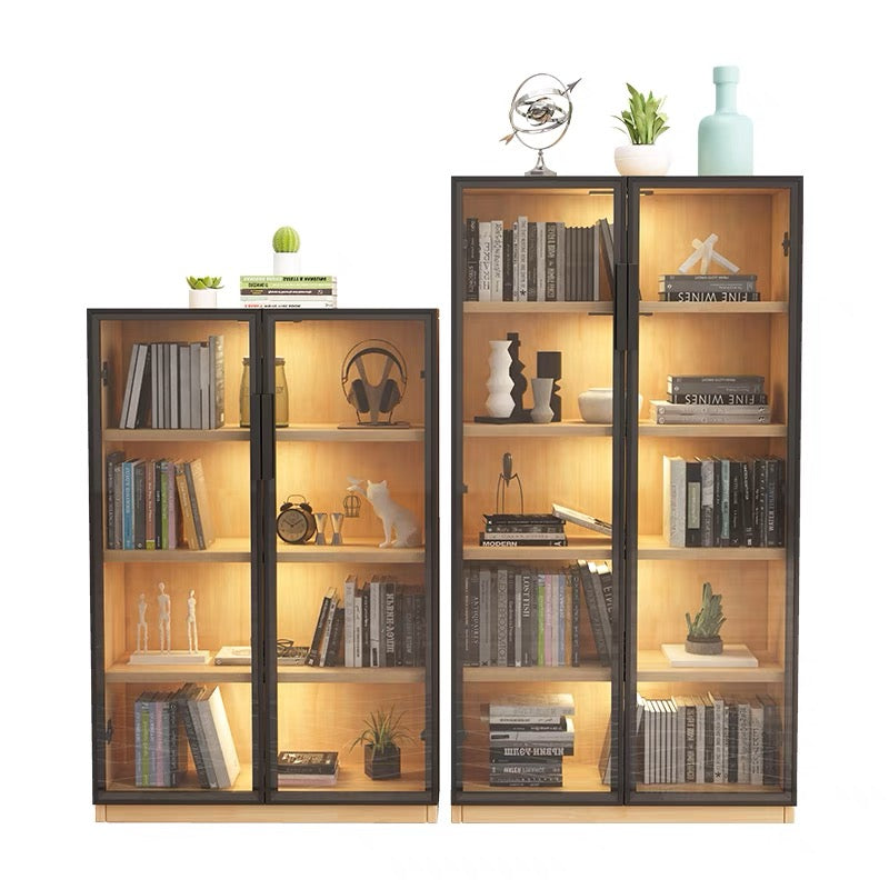 Double door glass solid wood bookcase 