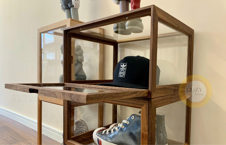 Solid wood transparent shoe box display box/free installation/magnetic door opening 