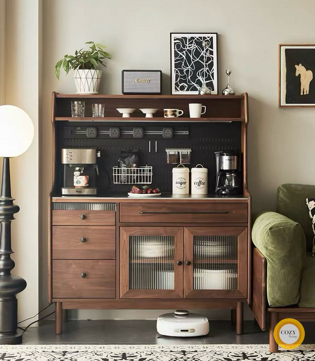 實木胡桃色餐邊櫃 咖啡櫃 高身儲物櫃