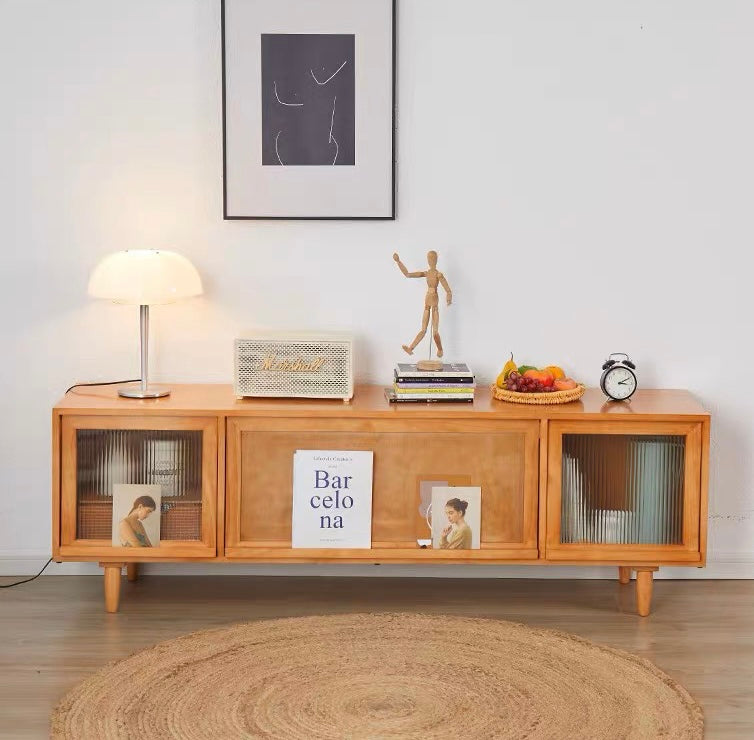 𝐙𝟎𝟑𝟖 Japanese style Changhong glass/rattan TV cabinet solid wood𝐭𝐯 𝐜𝐚𝐛𝐢𝐧𝐞𝐭 