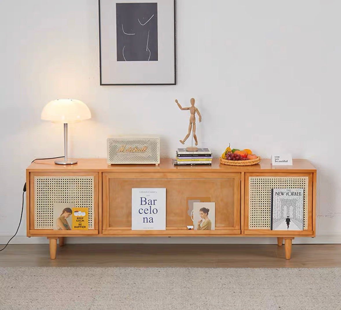 𝐙𝟎𝟑𝟖 Japanese style Changhong glass/rattan TV cabinet solid wood𝐭𝐯 𝐜𝐚𝐛𝐢𝐧𝐞𝐭 