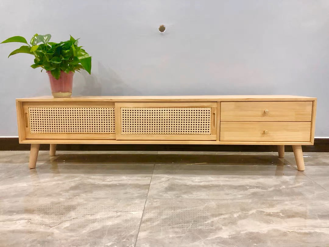 𝐙𝟎𝟕𝟖 Japanese rattan/Changhong glass TV cabinet solid wood𝐭𝐯 𝐜𝐚𝐛𝐢𝐧𝐞𝐭 